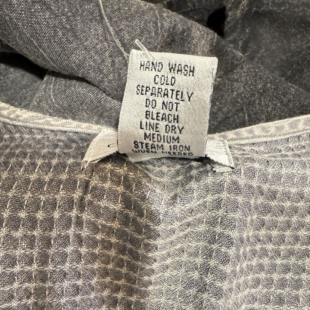 Vintage Y2K NWT Oso Casuals Blouse S Mineral Wash Waffle Knit Lace Boho Gray - Picture 9 of 10